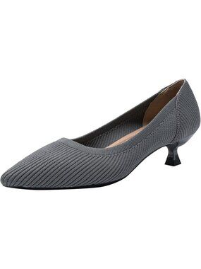 Women's Grey Pointed Toe Knit Slip On Comfortable Kitten Heels Pumps Shoes